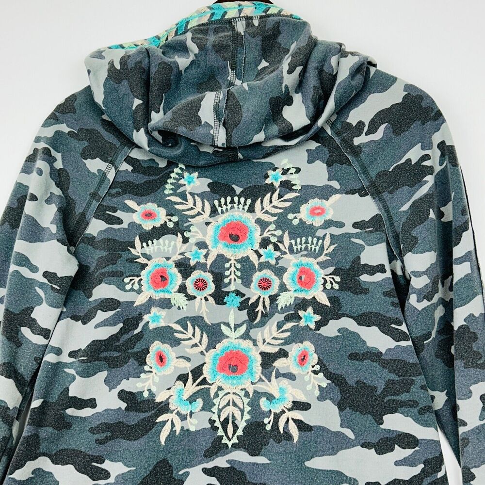 Women's Camouflage Hoodie Full Zip Embroidered Raw Edge Army Gray S Shabby Chic - Picture 13 of 16